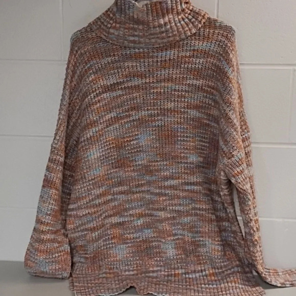 SO  XL Pastel Chunky Knit Mock Cowl Neck Sweater Tunic Side Slits - Picture 10 of 11